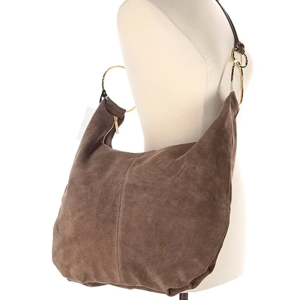 Marlon Borsa Art Rosita Italy Suede Leather Rings Taupe Hobo Tan Slouchy NEW - Picture 3 of 14